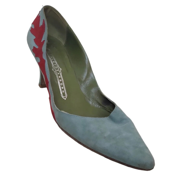 Ashley Dearborn Suede Blue Red Heels - Picture 4 of 7